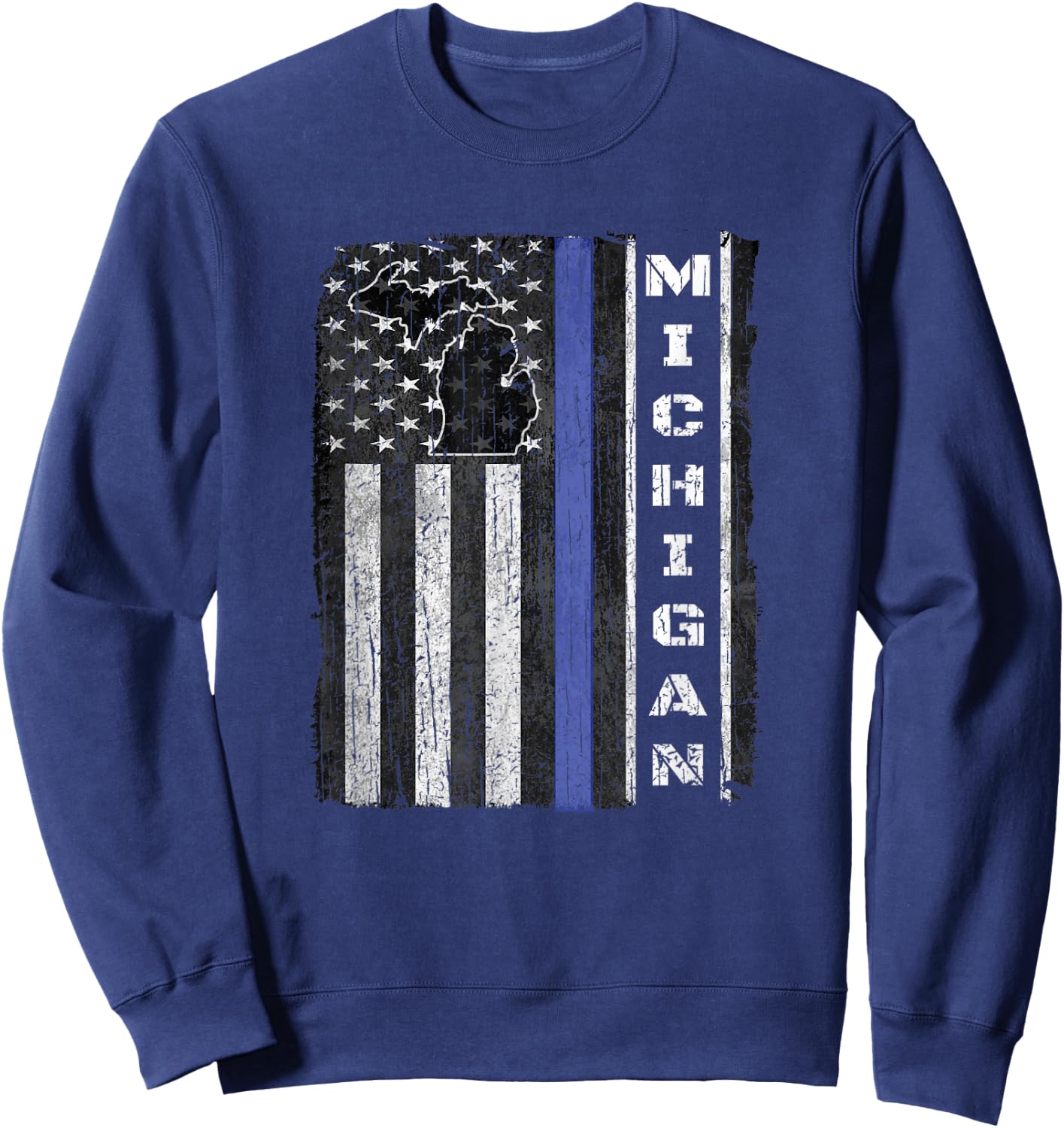 Michigan Police Week Thin Blue Line Shirt USA Flag Gifts Cop Sweatshirt - Sweatshirt | Navy
