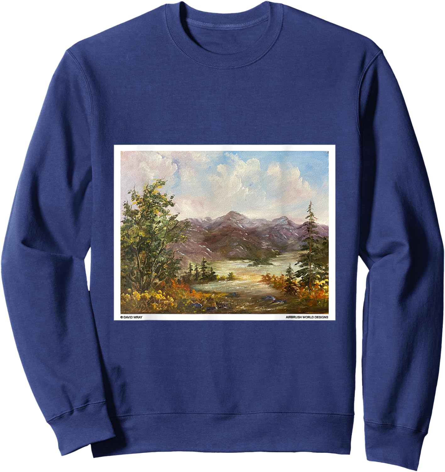 Mountains Through The Trees Nature Landscape Oil Painting Sweatshirt - Sweatshirt | Navy