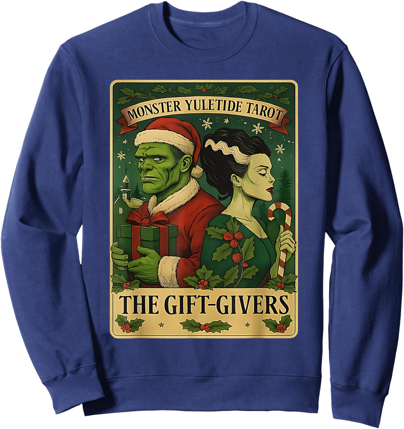 Christmas Frankenstein and Bride The Lovers Tarot Card Sweatshirt - Sweatshirt | Navy