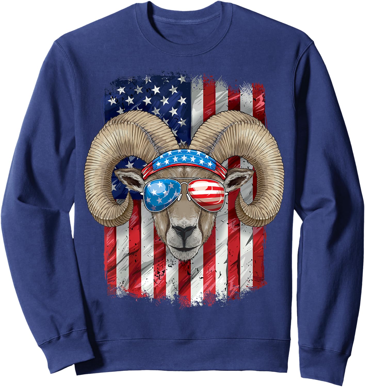4th of July Shirt Men Boys Women Farmers Ram USA Flag Sweatshirt - Sweatshirt | Navy