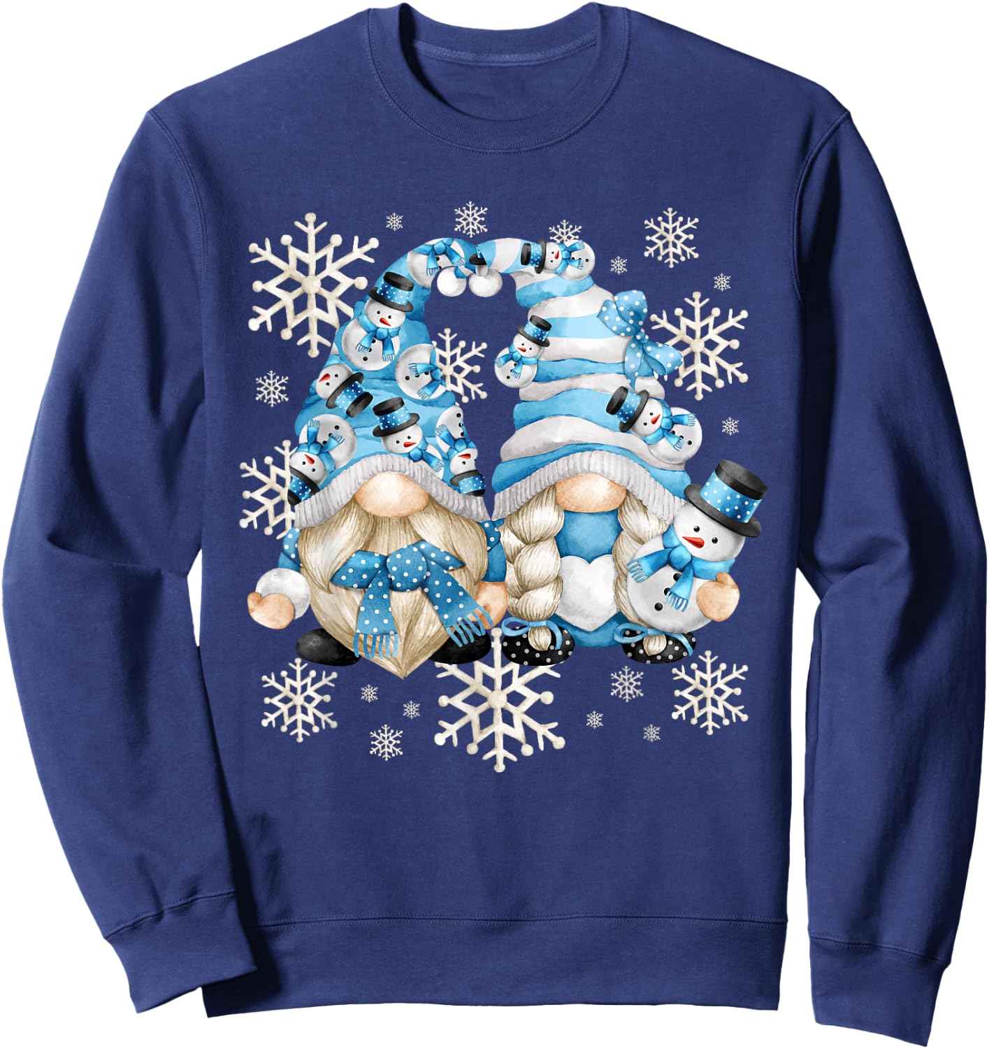 Funny Snowman Gnomies With Snowflake Decor Cute Winter Gnome Sweatshirt - Sweatshirt | Navy