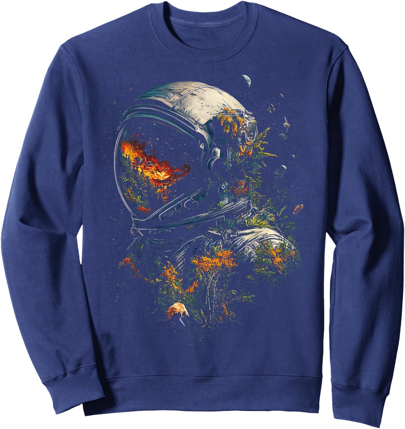 Astronaut Plants Nature Men Motif Illustration Art Astronaut Sweatshirt - Sweatshirt | Navy