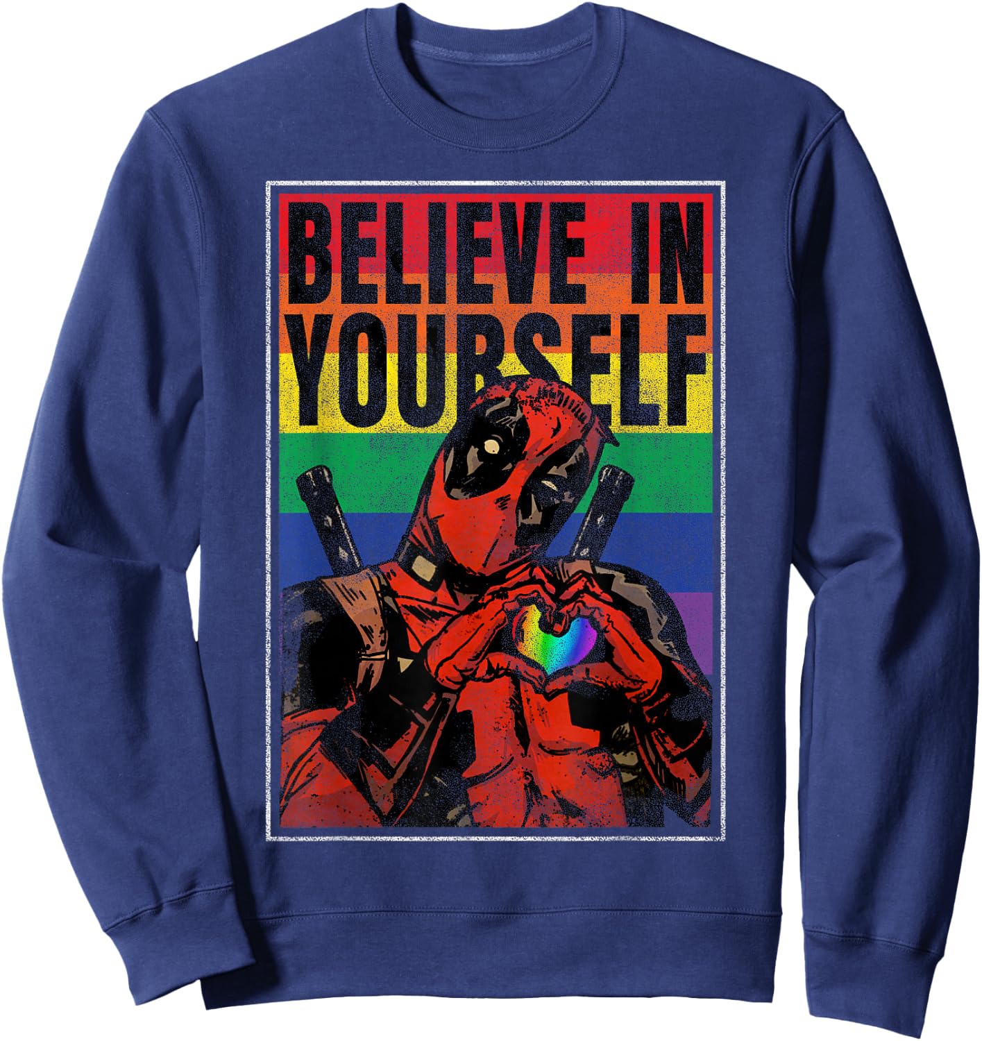 Marvel Deadpool Believe in Yourself Rainbow Poster Small Sweatshirt - Sweatshirt | Navy