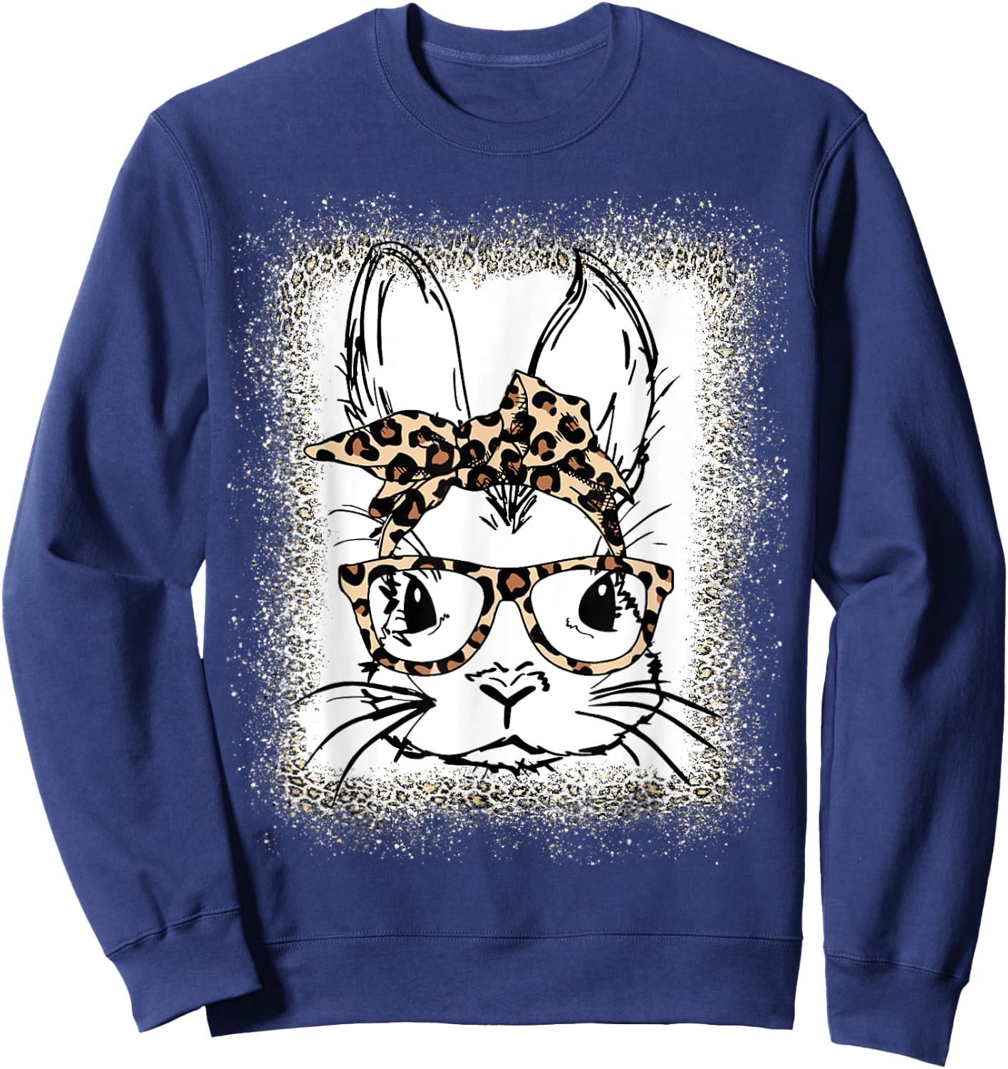 Cute Bunny Face Leopard Print Glasses Bandana Easter Women Sweatshirt - Sweatshirt | Navy