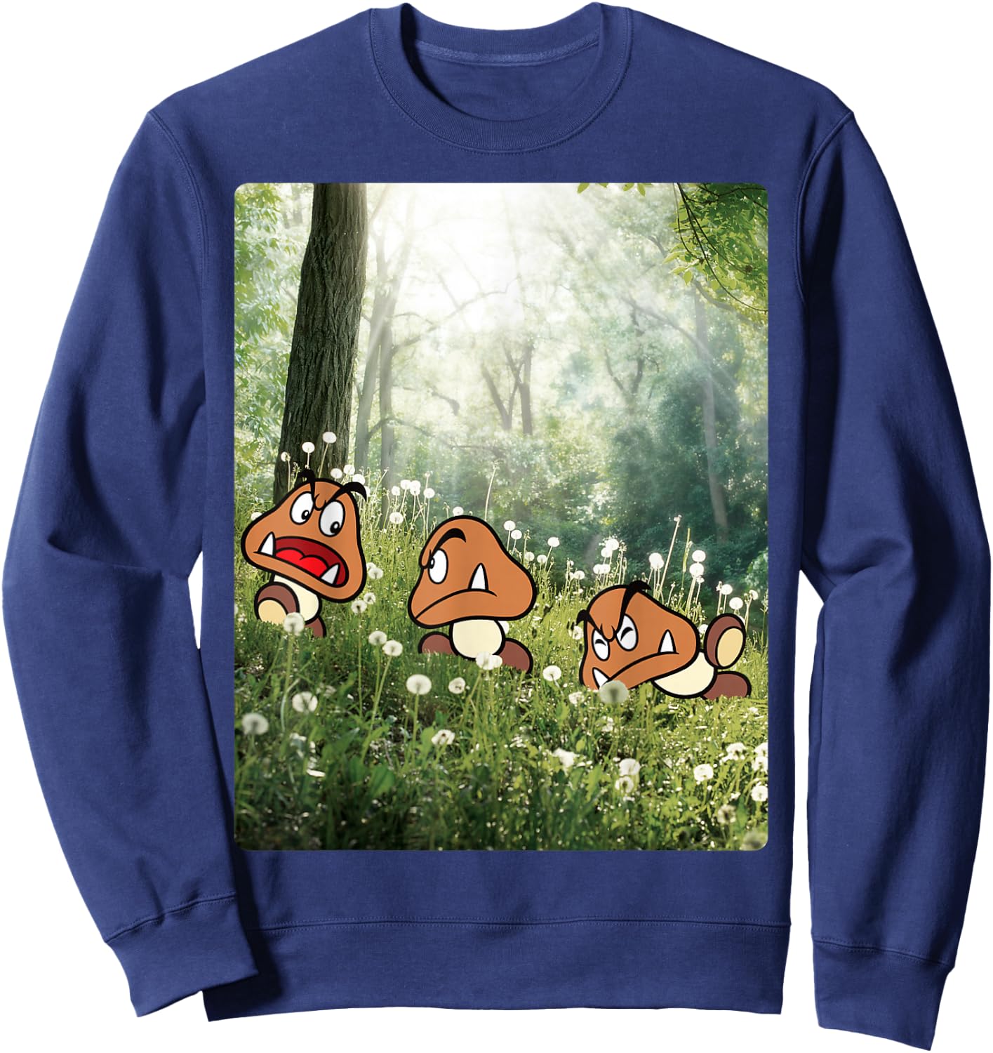Super Mario Goomba In The Forest Group Shot Portrait Sweatshirt - Sweatshirt | Navy