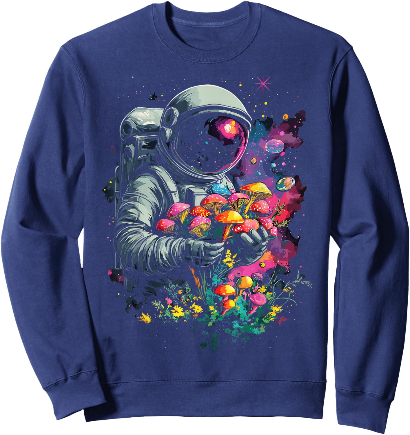 Trippy EDM Mushroom Astronaut Psychedelic Sweatshirt - Sweatshirt | Navy