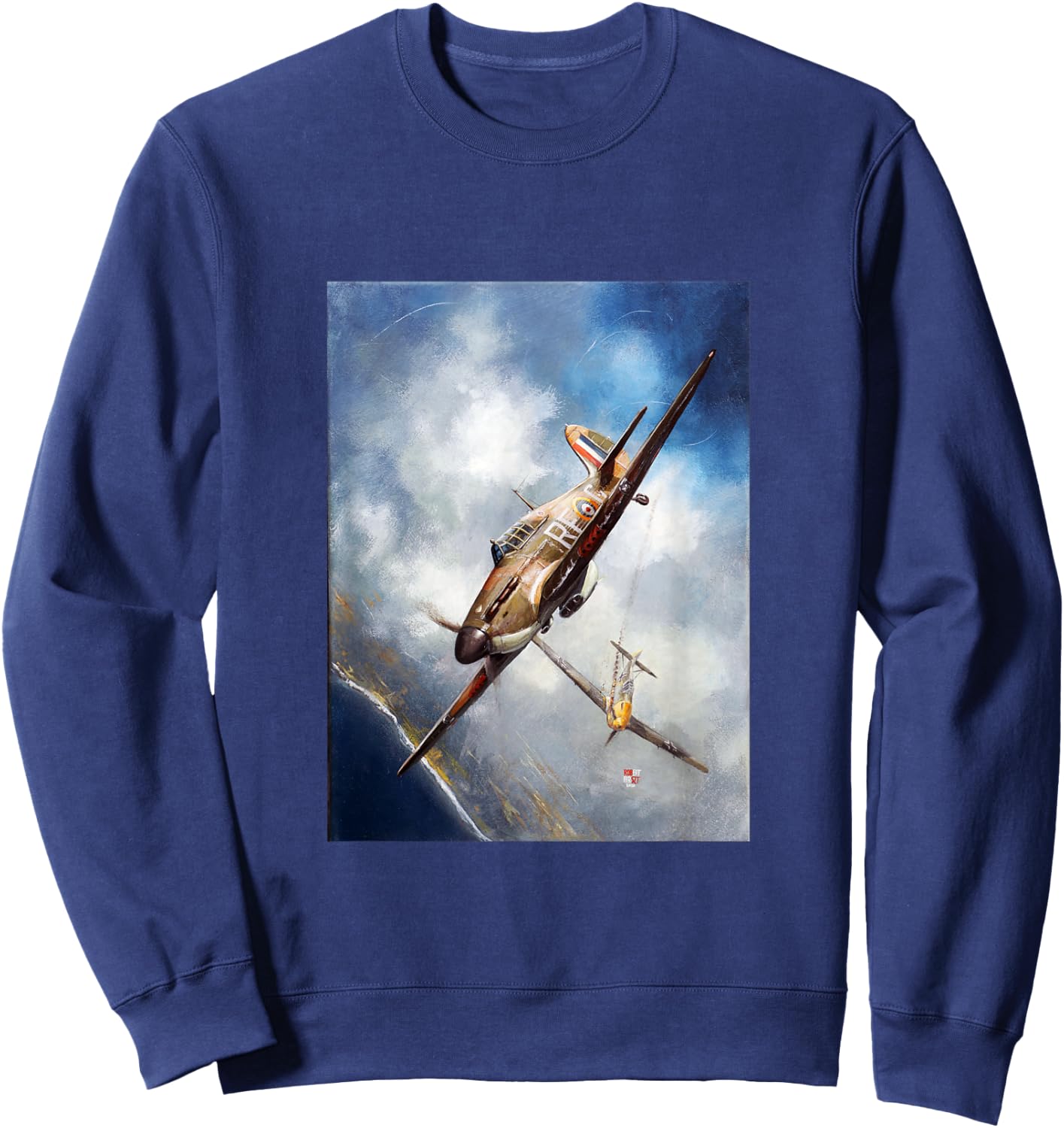 US Art Force LLC Hawker Hurricane Airplane Polish RAF Squadron 303 Black Small Classic Fit Short Sleeve Sweatshirt - Sweatshirt | Navy