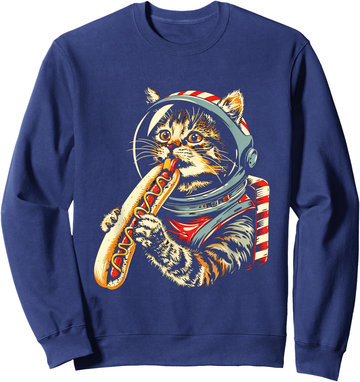 Space Astronaut Cat Eating Hotdog Funny Cat Sweatshirt - Sweatshirt | Navy