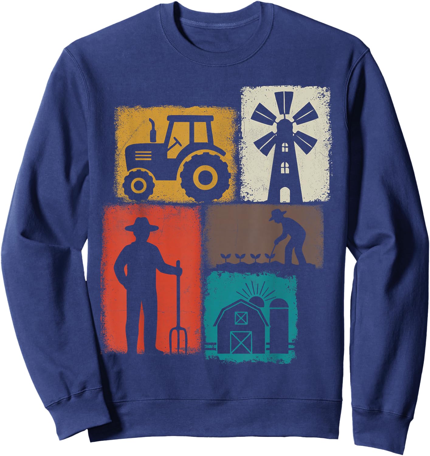 Farmer Vintage Collage Farming Men Rancher Cowboy Farm Owner Sweatshirt - Sweatshirt | Navy