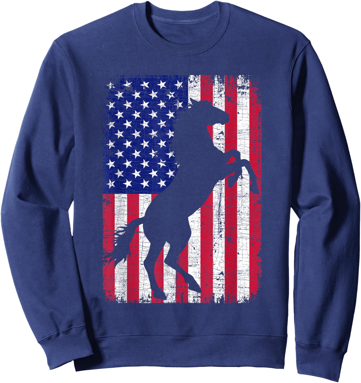 Patriotic Horse American Flag Horseback Riding Farm Gifts Sweatshirt - Sweatshirt | Navy