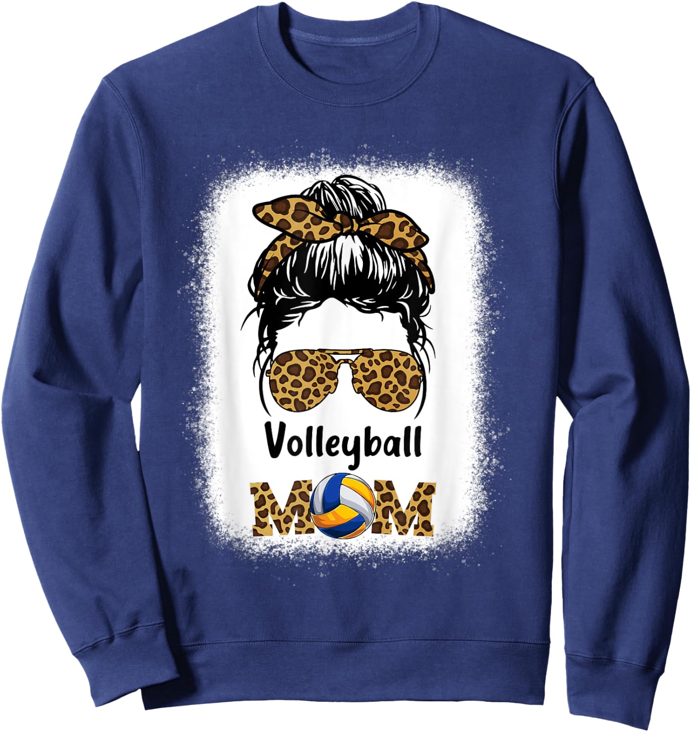 Volleyball Mom Mama Leopard Cheetah Print Bleached Women Fun Sweatshirt - Sweatshirt | Navy
