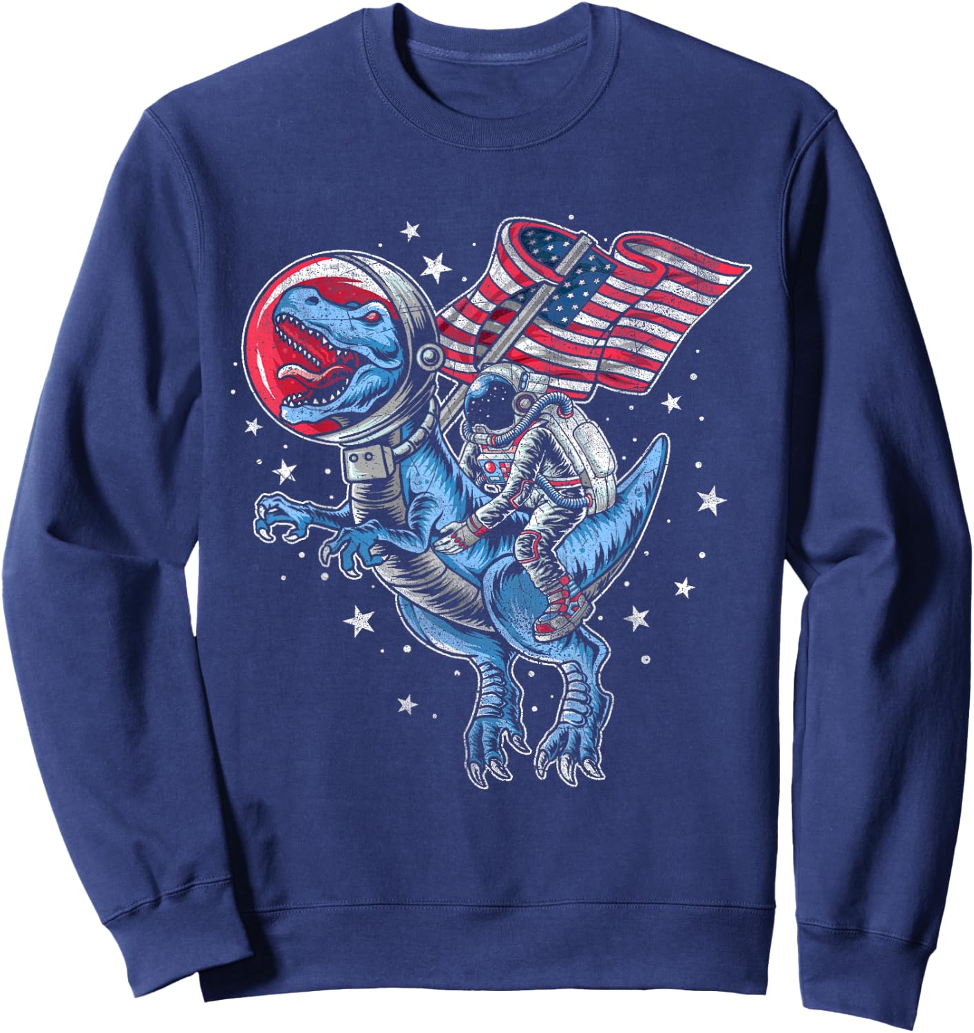 American Flag Astronaut Dinosaur Red White Blue 4th of July Sweatshirt - Sweatshirt | Navy
