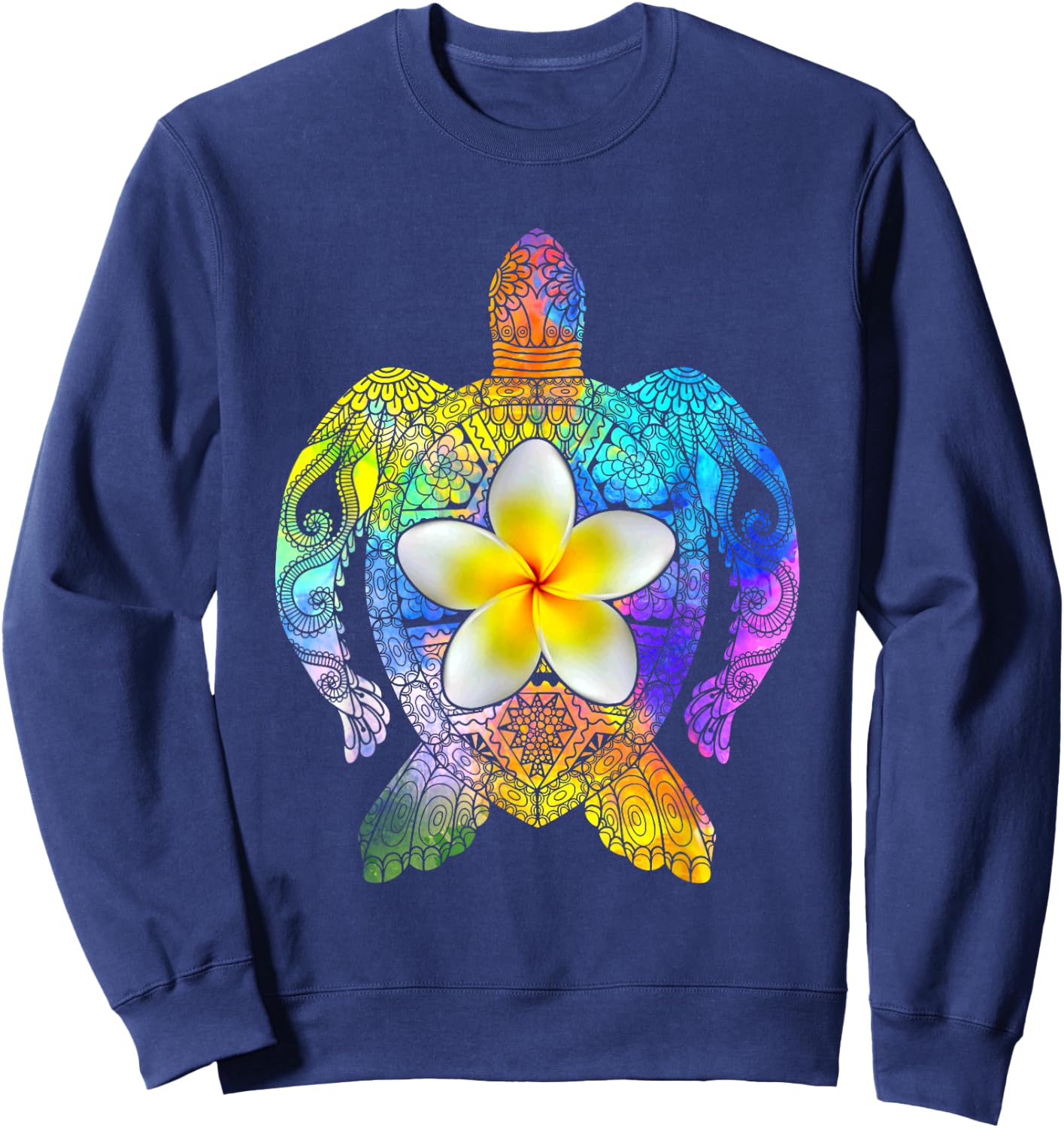 Sea Turtle Colorful Tribal Hawaiian Turtles Plumeria Flower Sweatshirt - Sweatshirt | Navy