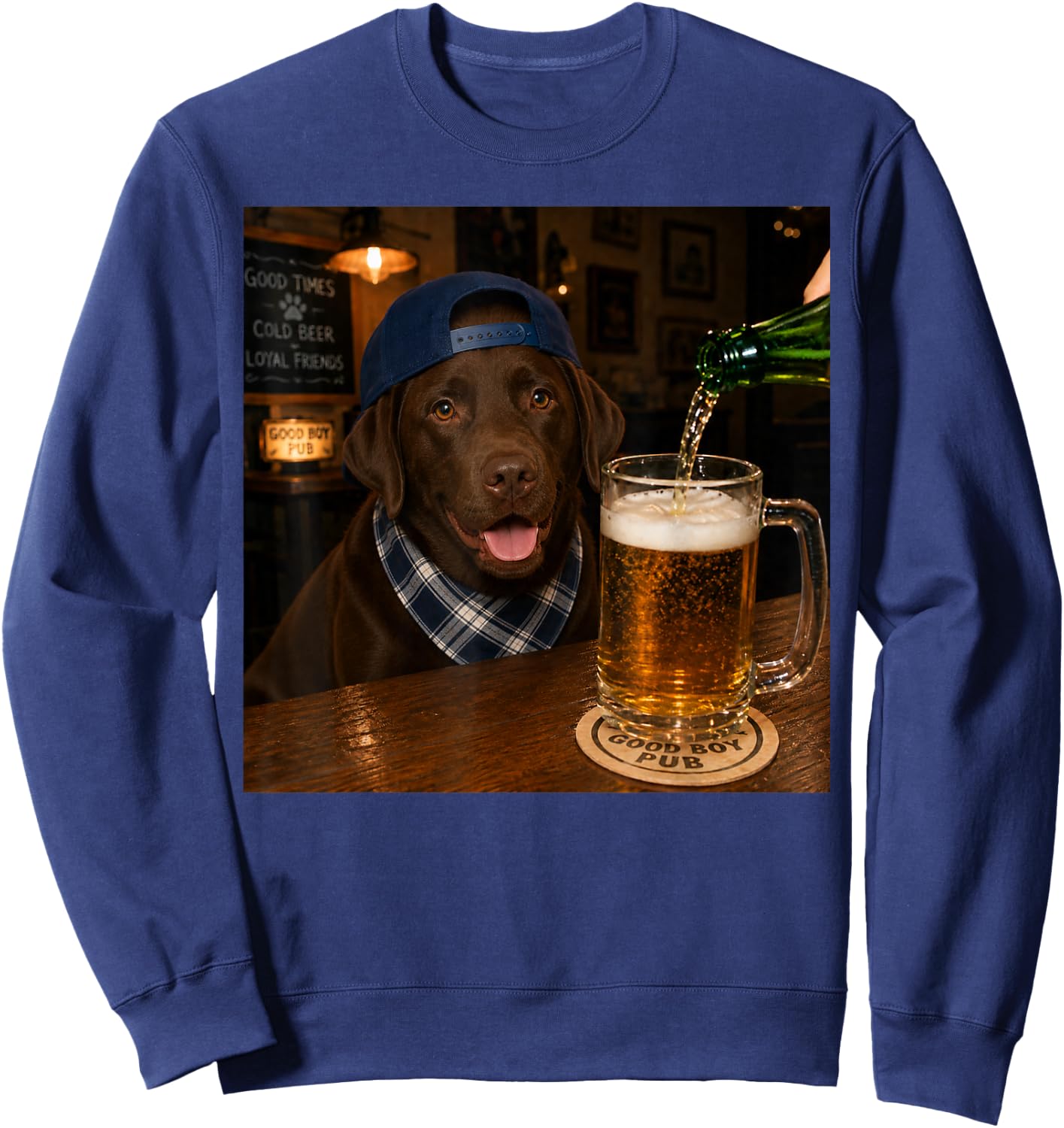 Chocolate Labrador Drinking Beer Funny Dog Meme Sweatshirt - Sweatshirt | Navy