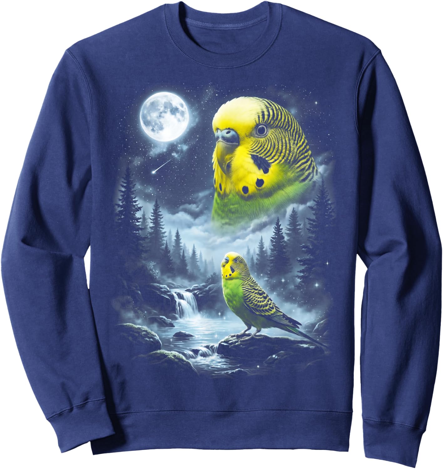Budgie Parakeet Howling at Moon 90's Retro Bird Sweatshirt - Sweatshirt | Navy