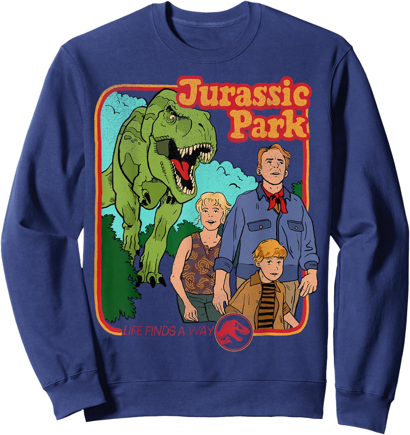 Jurassic Park Retro Life Finds A Way Park Poster Small Sweatshirt - Sweatshirt | Navy