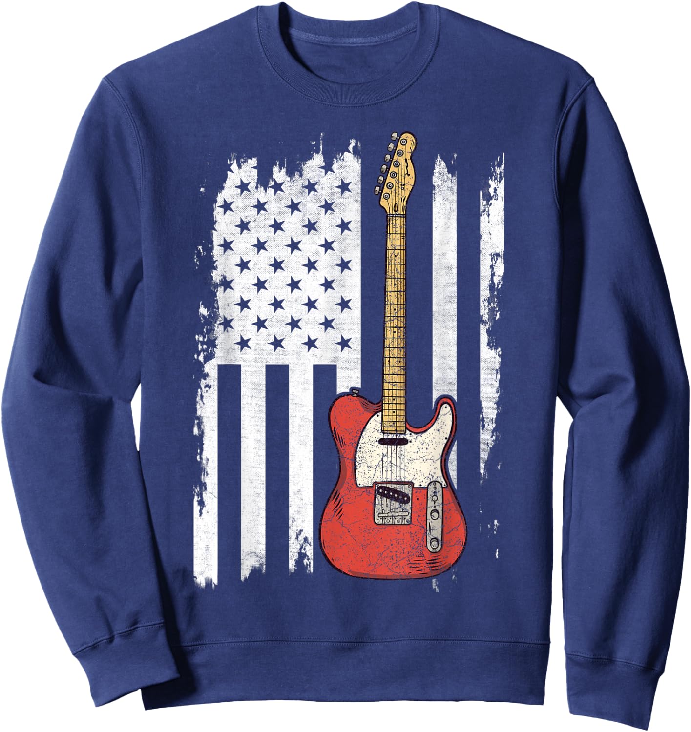 Lets Rock Rock n Roll Guitar Retro USA Flag Music Sweatshirt - Sweatshirt | Navy