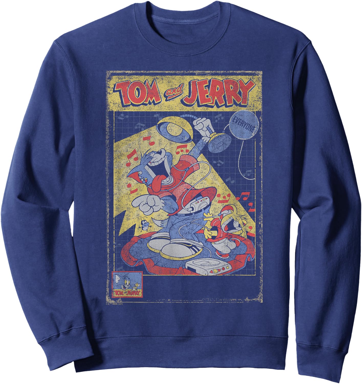Tom and Jerry Vintage CD Player Poster Sweatshirt - Sweatshirt | Navy