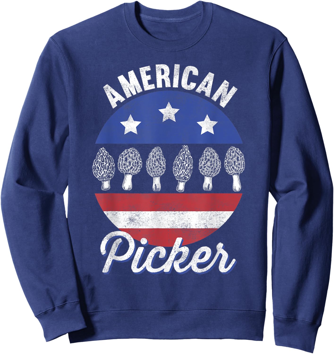 Morel Mushroom Hunter American Picker US Flag Retro Foraging Sweatshirt - Sweatshirt | Navy