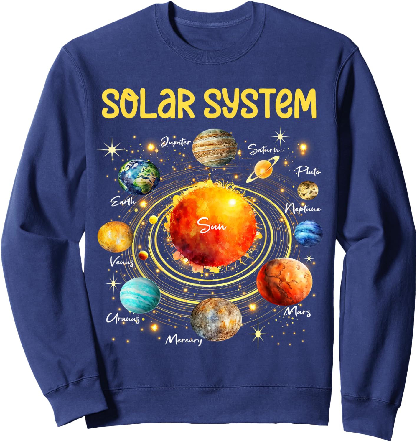 Cute Solar System Planets Science Space STEM Boys Girls Kids Sweatshirt - Sweatshirt | Navy