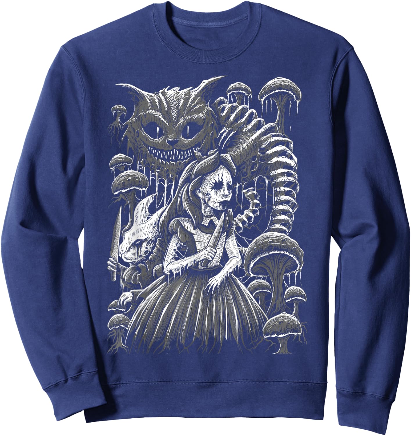 Alice In Wonderland Cheshire Cat Murderland Malice Rabbit Sweatshirt - Sweatshirt | Navy