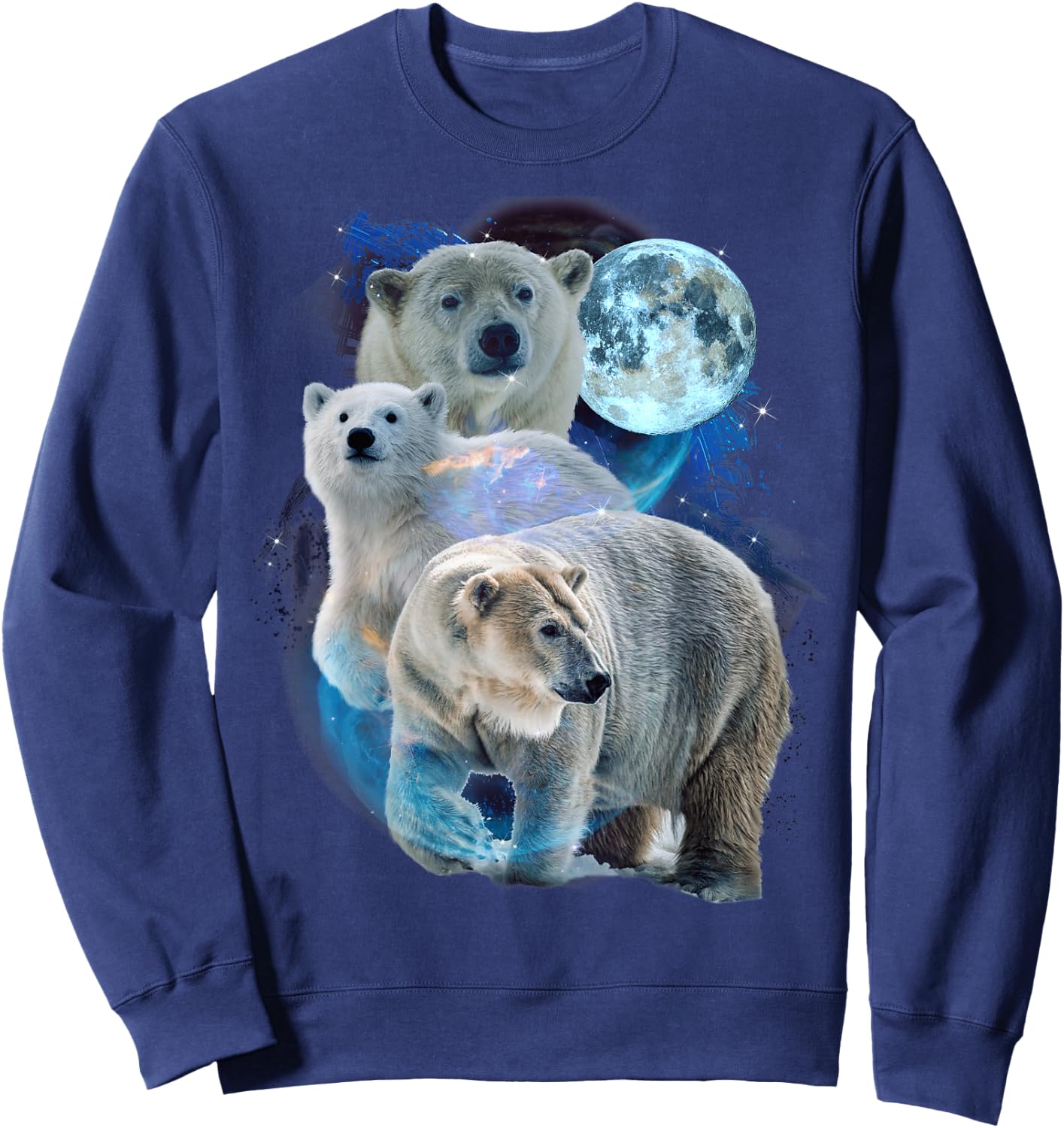 3 Moon Polar Bears Funny Fur Marine Mammals Bear Art Humor Sweatshirt - Sweatshirt | Navy