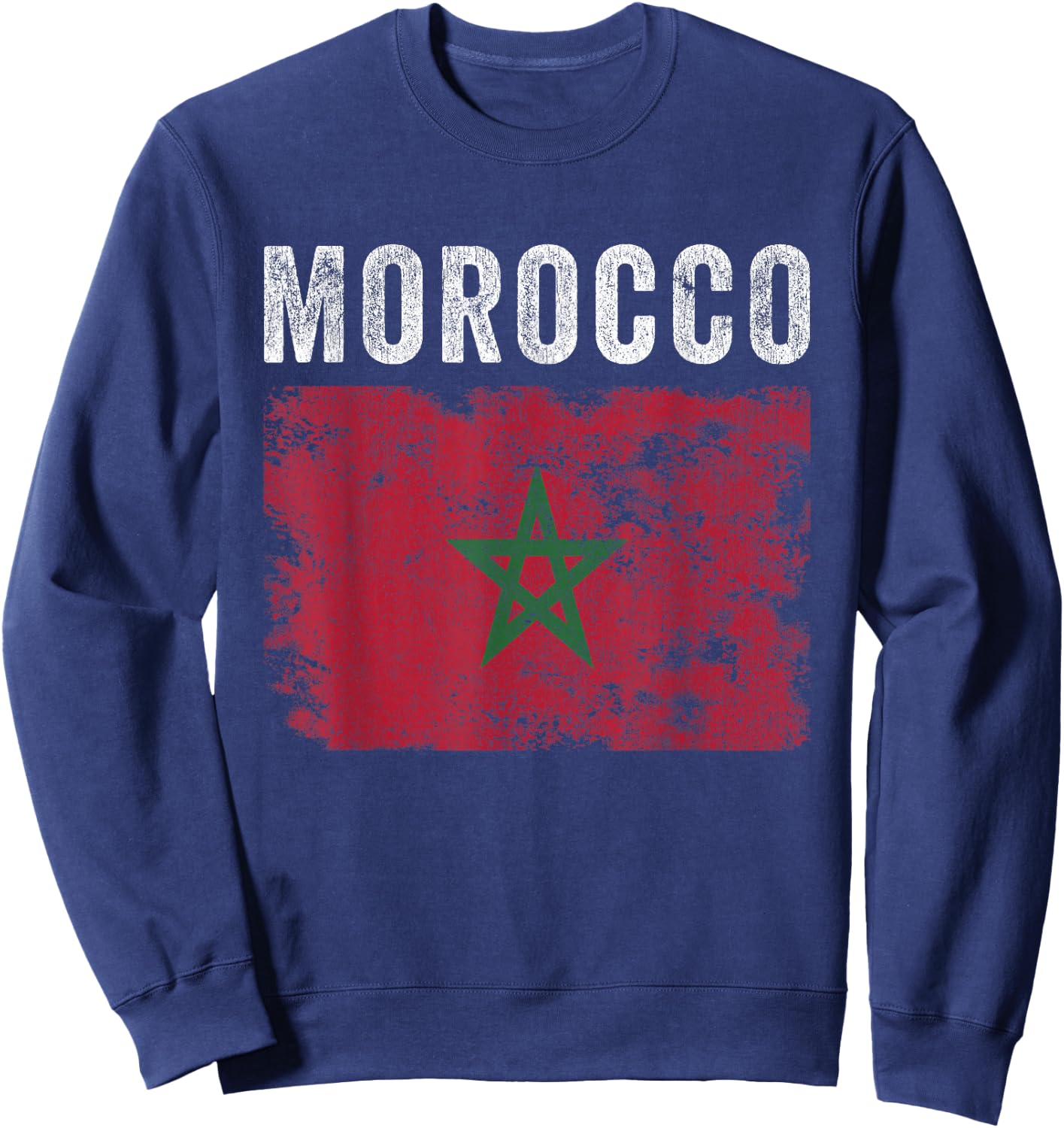Morocco Flag Distressed - Men Women Kids - Moroccan Flag Sweatshirt - Sweatshirt | Navy