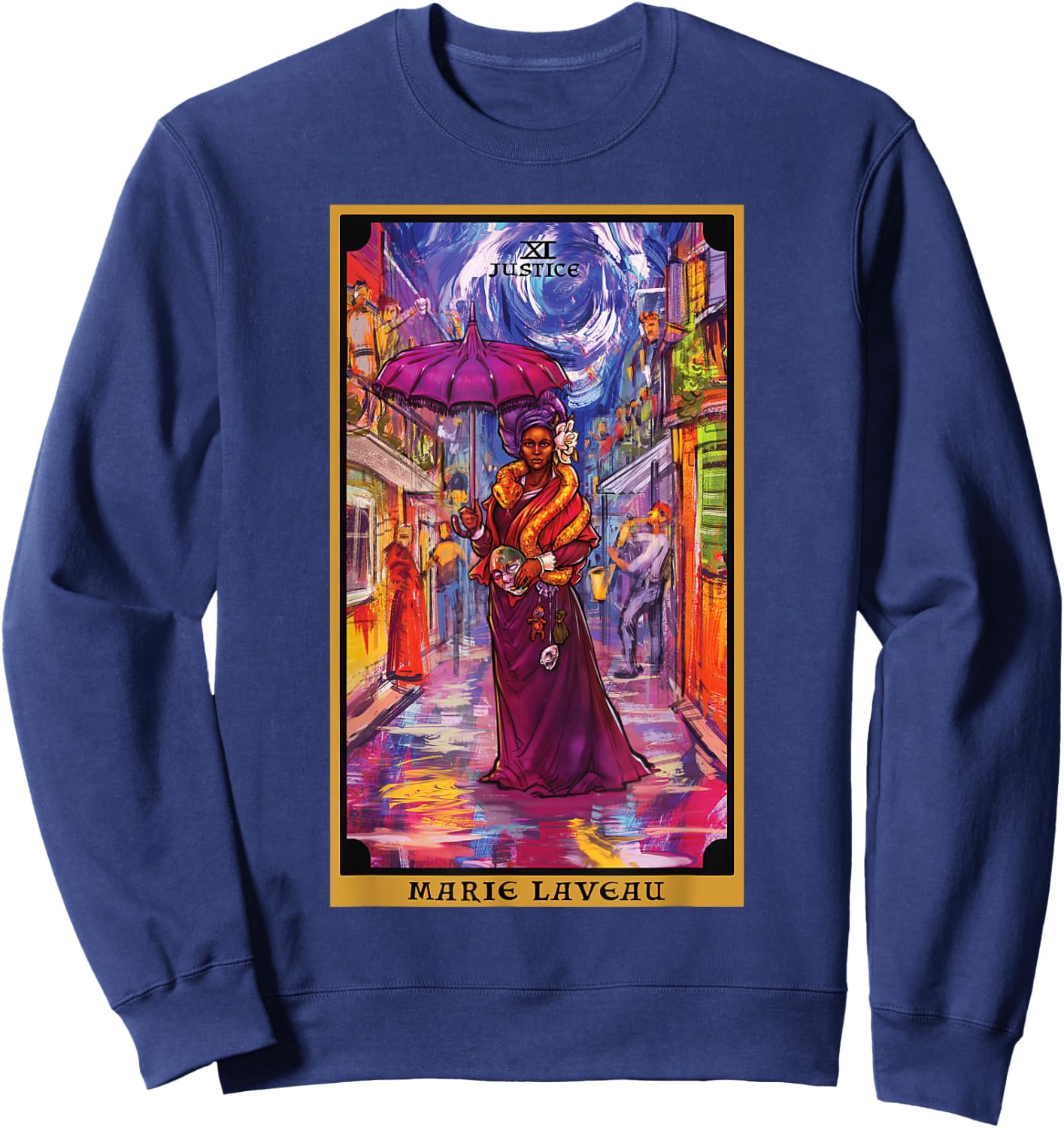 Marie Laveau Justice Tarot Card Voodoo Witch New Orleans Sweatshirt - Sweatshirt | Navy
