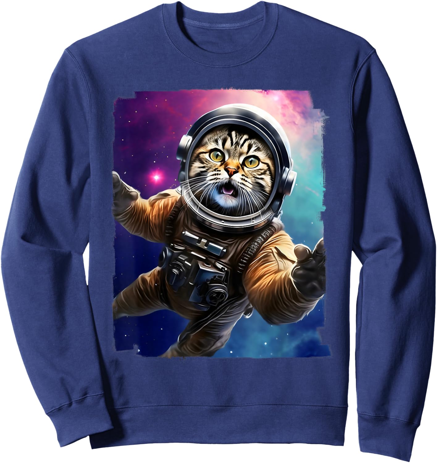 Galactic Whiskers. Funny Cosmic Astronaut Cat. Sweatshirt - Sweatshirt | Navy