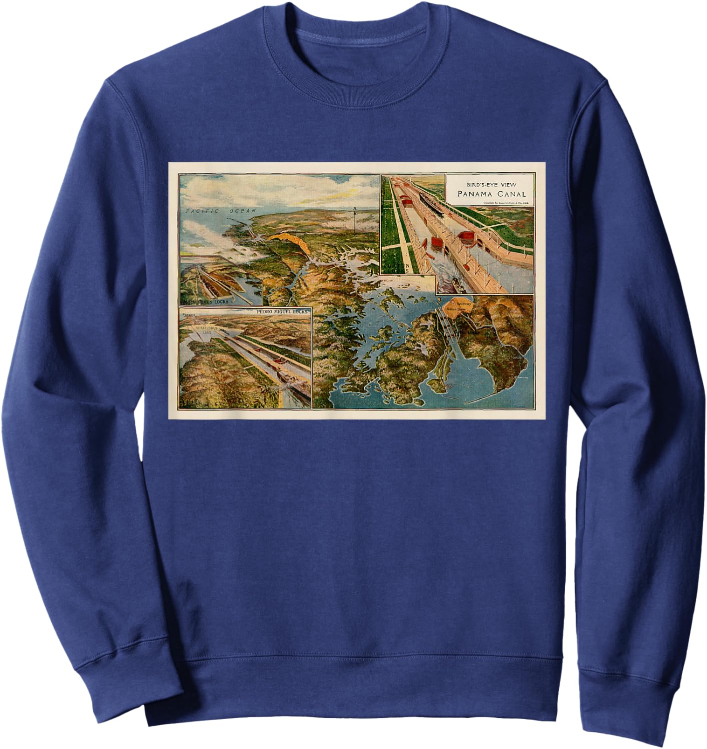 Panama Canal Birds Eye Map (1914) Sweatshirt - Sweatshirt | Navy