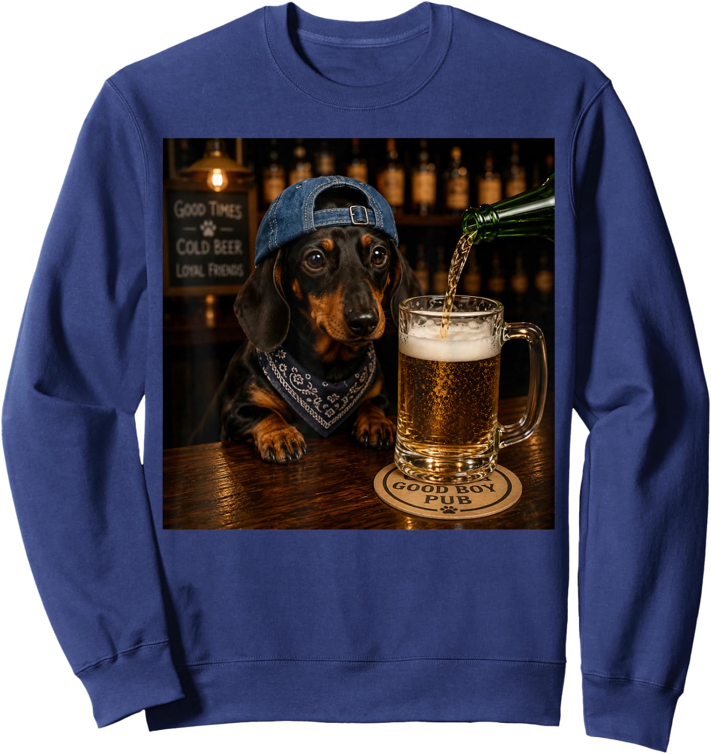 Dachshund Drinking Beer Funny Dog Meme Sweatshirt - Sweatshirt | Navy