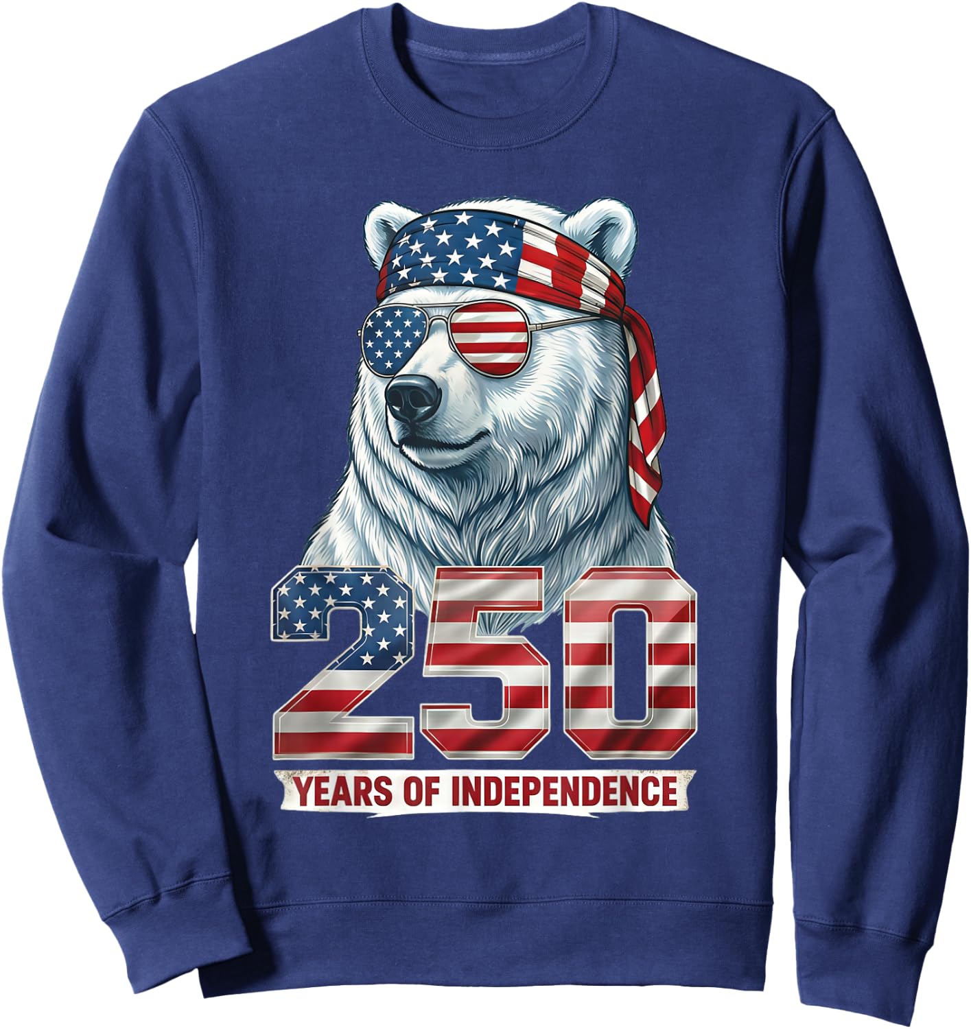 Polar Bear 250 Years of Independence Patriotic America 1776 Sweatshirt - Sweatshirt | Navy