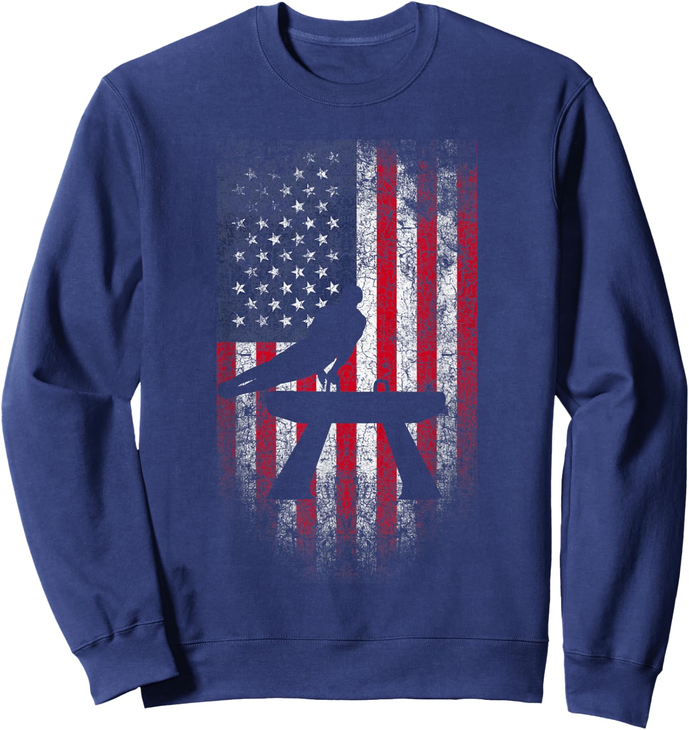 Gymnastics Pommel Horse USA American Flag Vintage Sports Women Kids Men Sweatshirt - Sweatshirt | Navy