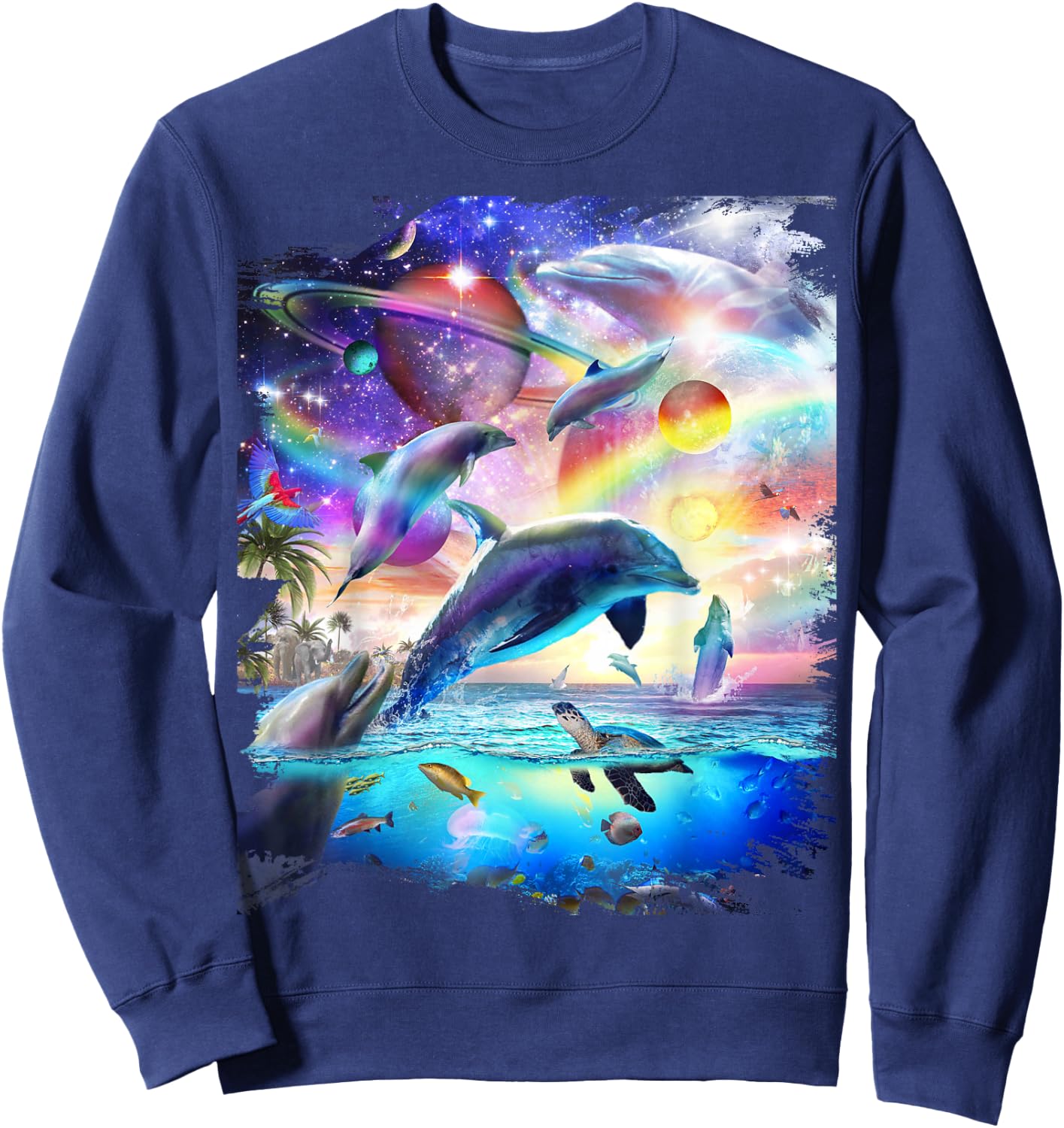 Space Dolphin Galaxy Dolphins Rainbow Sweatshirt - Sweatshirt | Navy