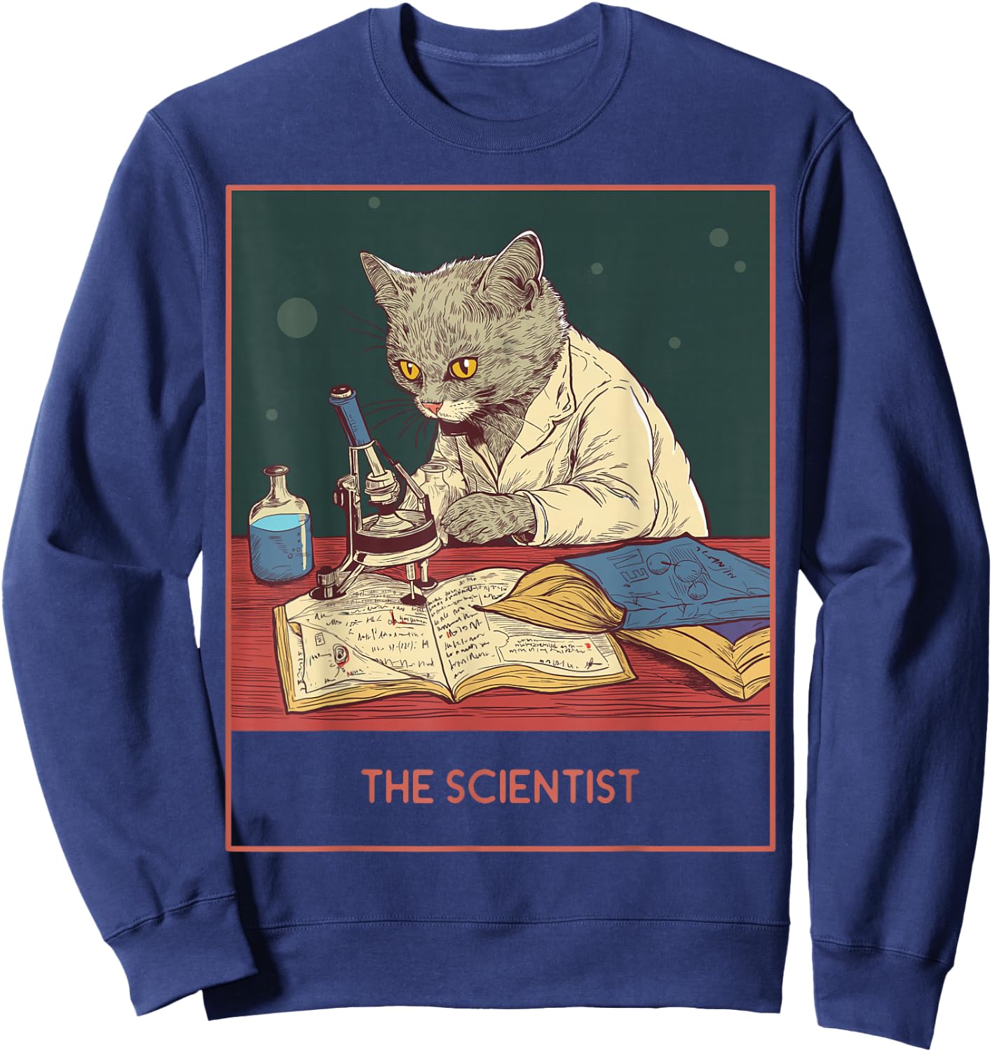 The cat laboratory science, fun white lab coat cat Sweatshirt - Sweatshirt | Navy