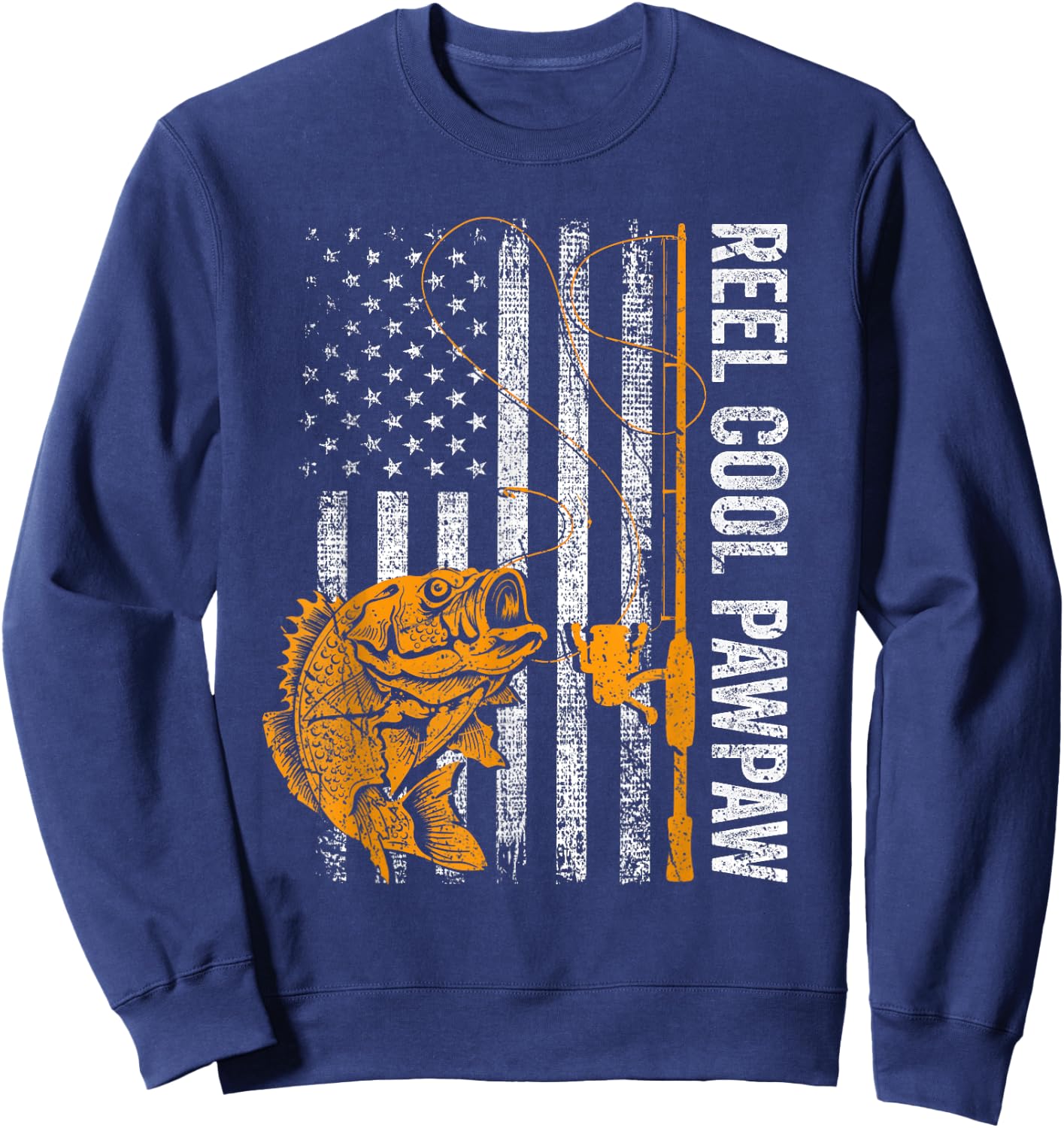 Reel Cool Pawpaw American Flag Fishing Fathers Day Sweatshirt - Sweatshirt | Navy
