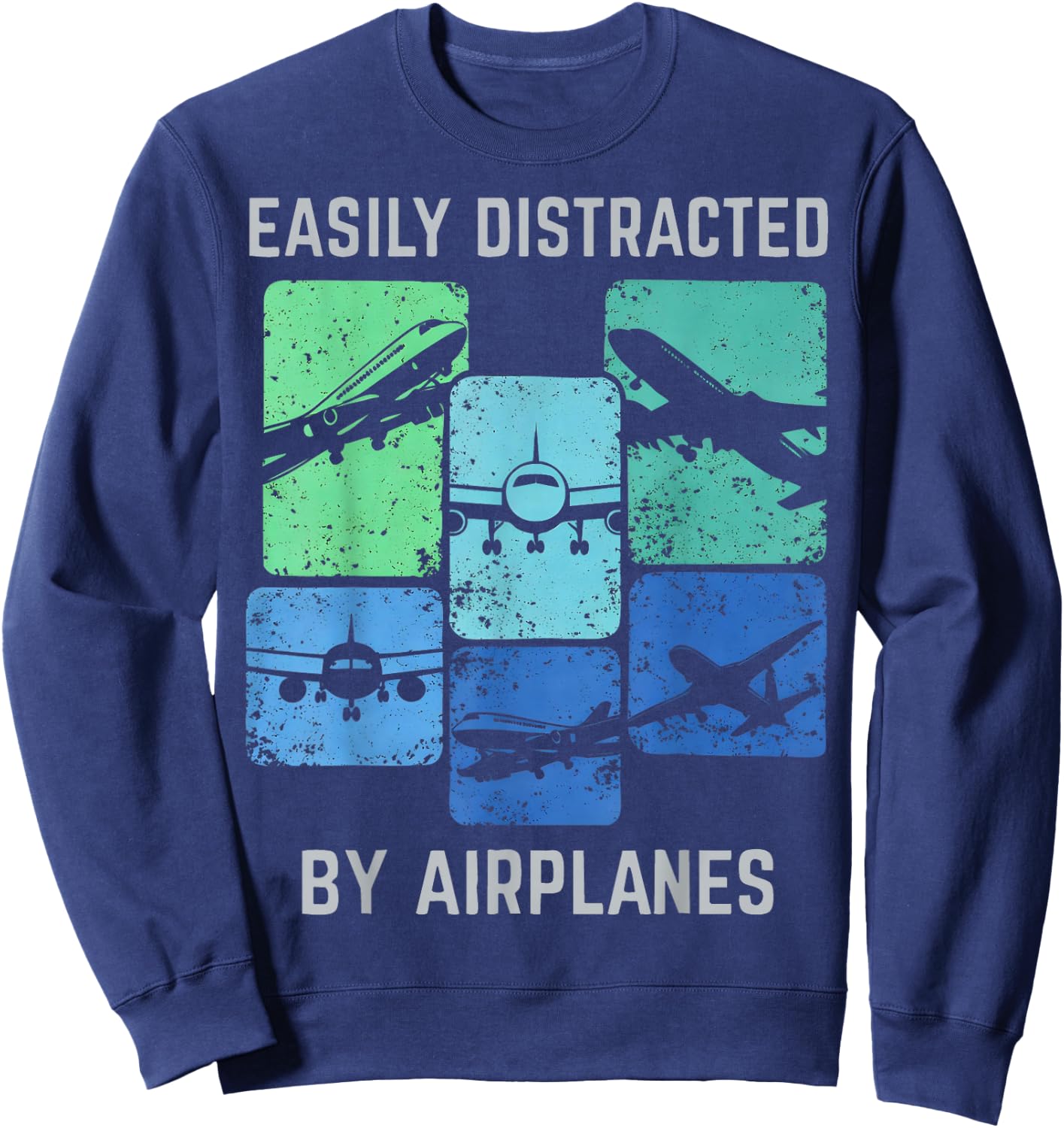 Easily Distracted by Airplanes Gifts Women Kids Sweatshirt - Sweatshirt | Navy