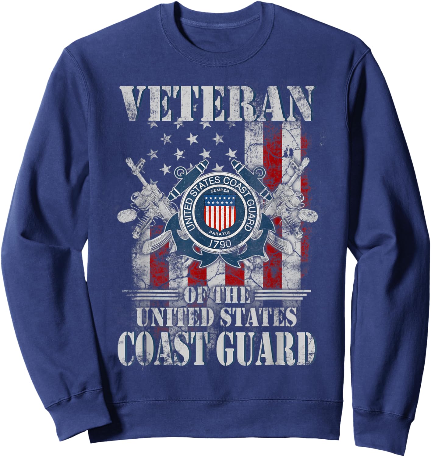 Proud US Coast Guard Veteran Vintage Black 3X-Large Classic Fit Short Sleeve Sweatshirt - Sweatshirt | Navy