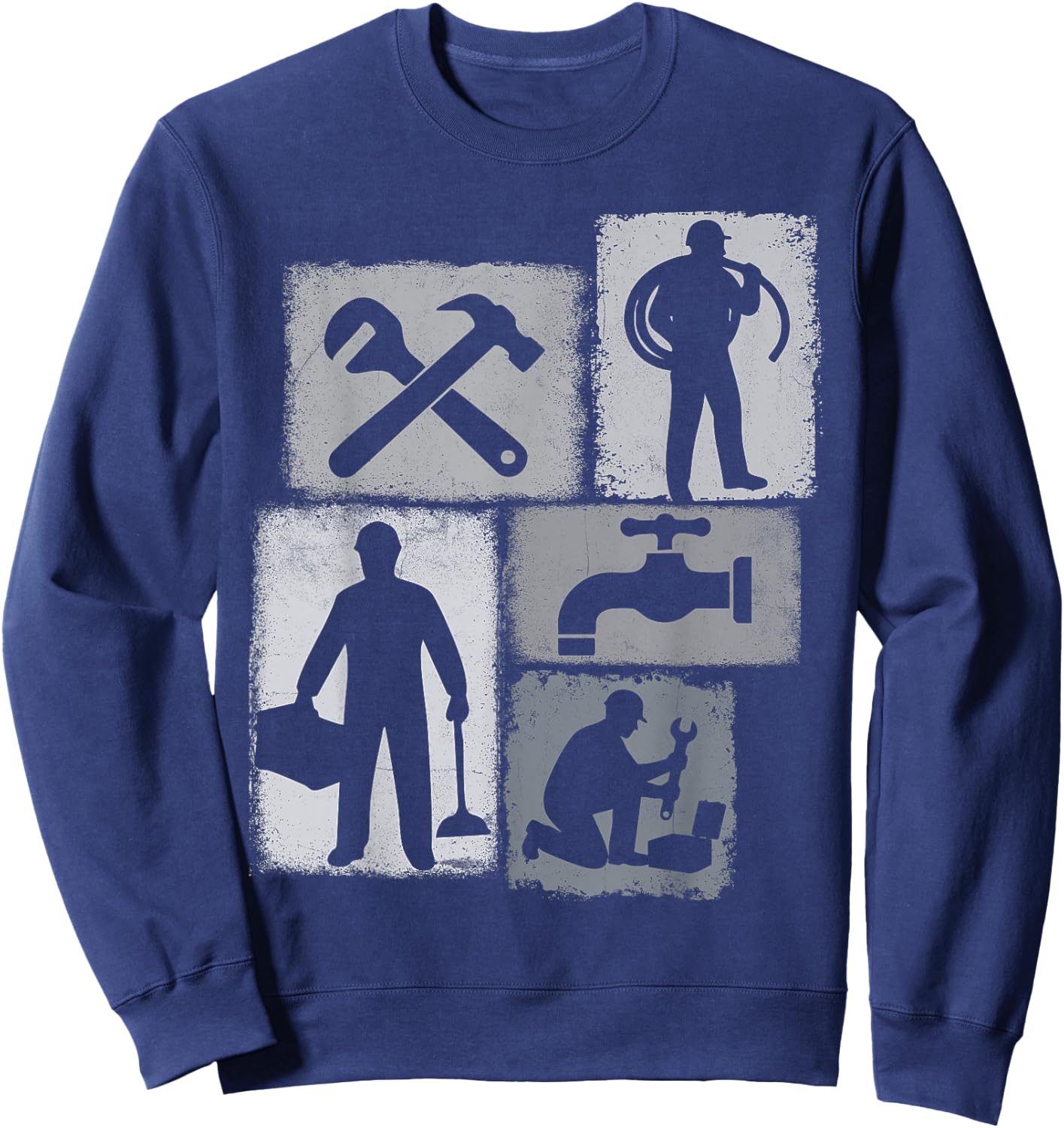 Plumber Vintage Collage Plumbing Men Pipefitter Sweatshirt - Sweatshirt | Navy