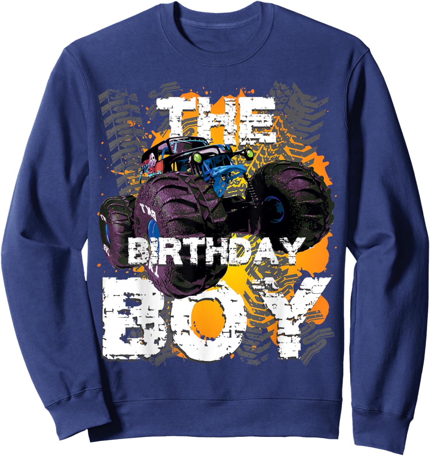 The Birthday Boy Monster Truck Matching Family Party Sweatshirt - Sweatshirt | Navy