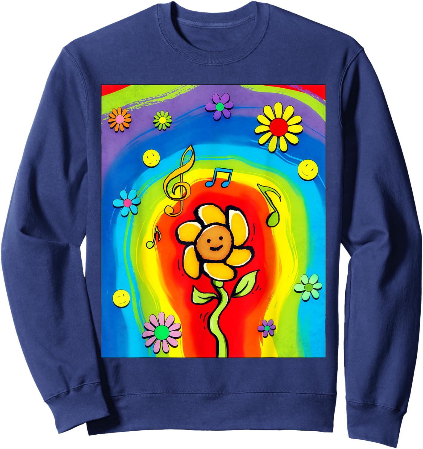 Kidcore Aesthetic Rainbow Dancing Flower 80s 90s Retro Sweatshirt - Sweatshirt | Navy