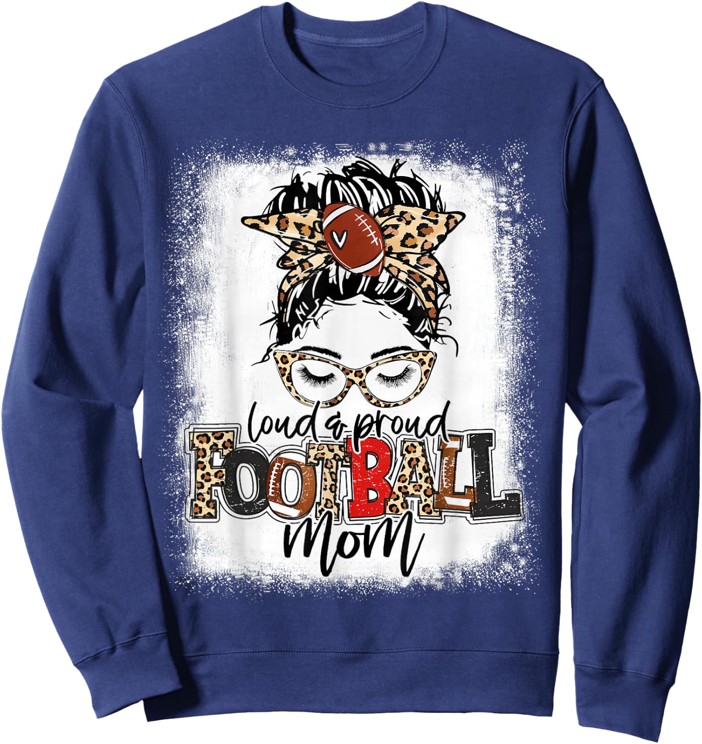 Loud And Proud Football Mom Bleached Leopard Football Mama Sweatshirt - Sweatshirt | Navy