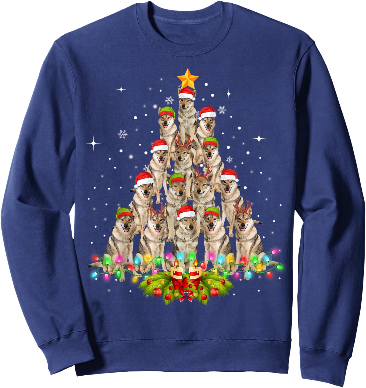 Wolfs Tree Christmas Sweater Xmas Pet Animal Wolf Lover Gift Sweatshirt - Sweatshirt | Navy