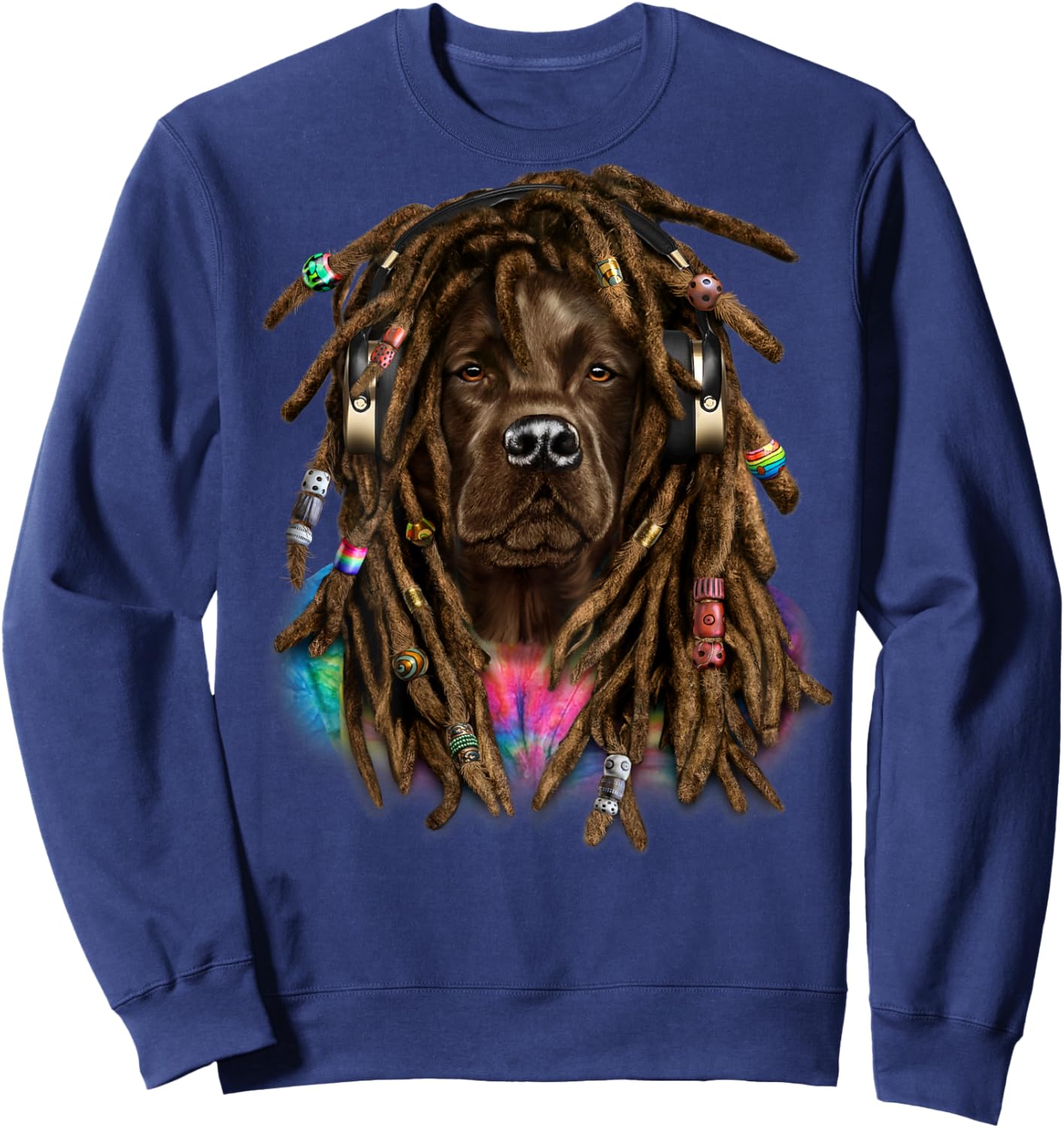 Brown Labrador Retriever Dog with Reggae Dreadlocks Hair Men Women Kids Sweatshirt - Sweatshirt | Navy
