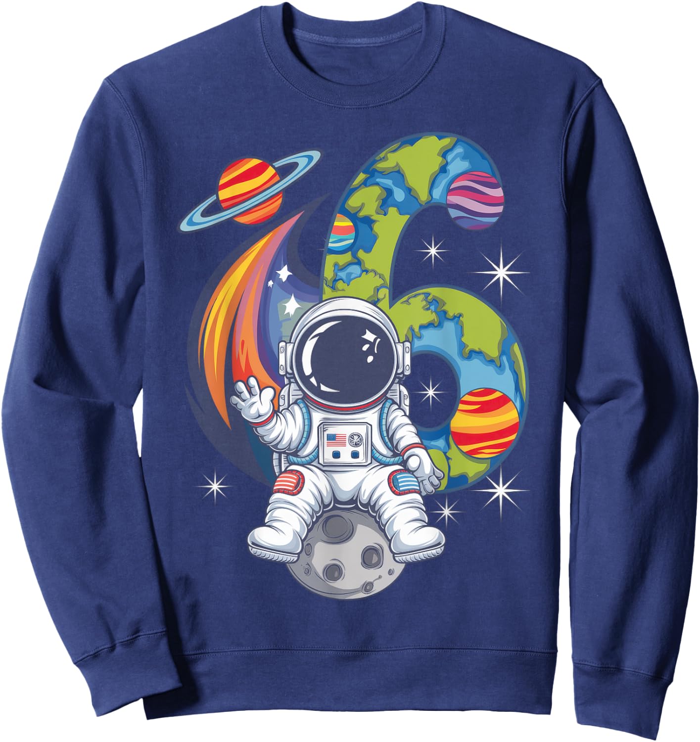 Planets Astronaut Birthday Kids 6th Birthday Sweatshirt - Sweatshirt | Navy