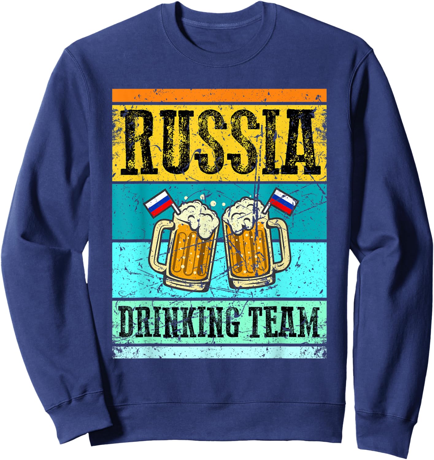Russia Drinking Team Funny Russian Shirt Flag Beer Party Sweatshirt - Sweatshirt | Navy