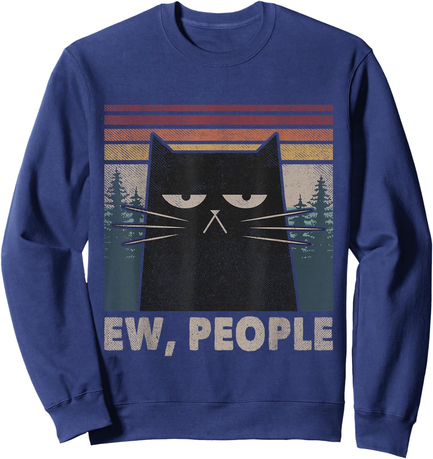 Retro Ew People Black Cat Funny Anti Social Introvert Sweatshirt - Sweatshirt | Navy