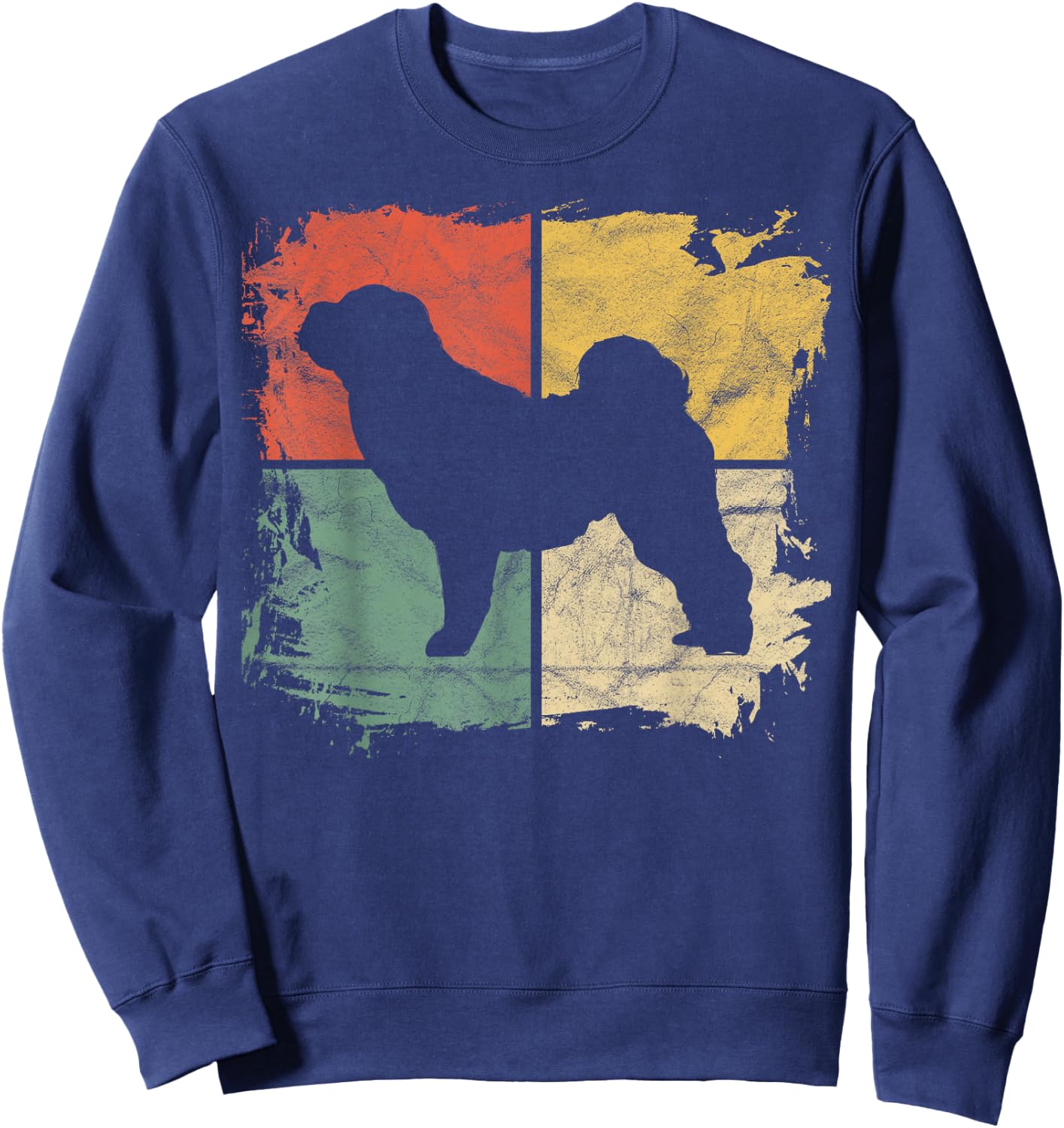 Square Retro Shar-Pei Owner Gift Dog Sharpei Dad Pet Mom Men Women Kids Sweatshirt - Sweatshirt | Navy