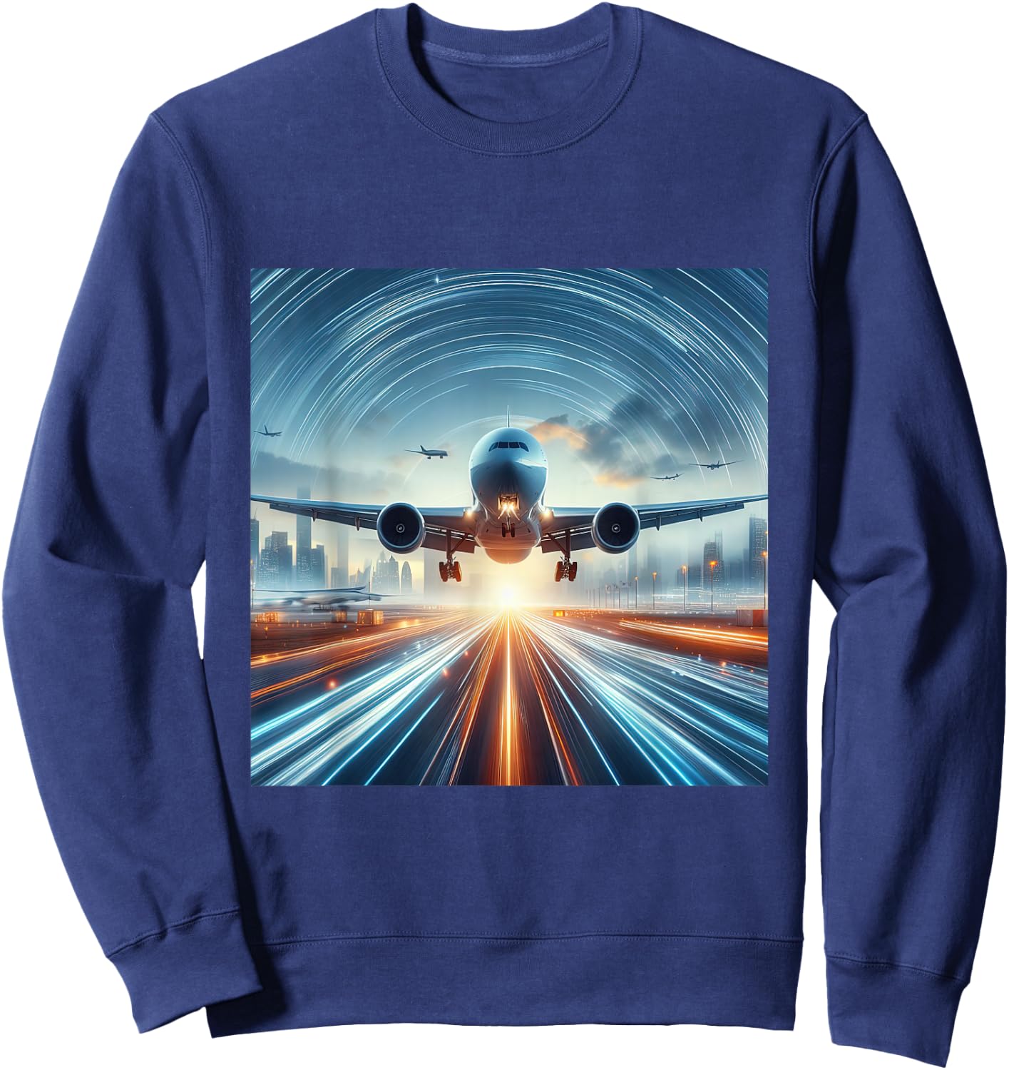 B-777 Aircraft Aviation Airplane Airport Runway Landing Sweatshirt - Sweatshirt | Navy