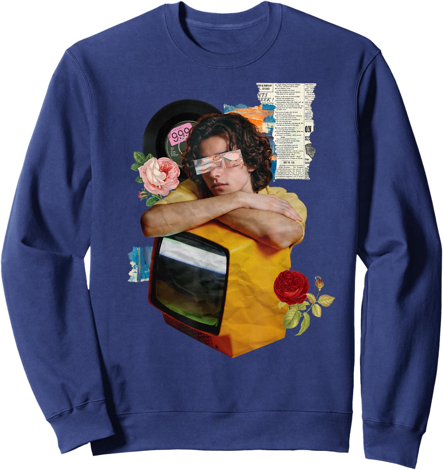 Retro Wrapped Paper TV Girl Sweatshirt - Sweatshirt | Navy